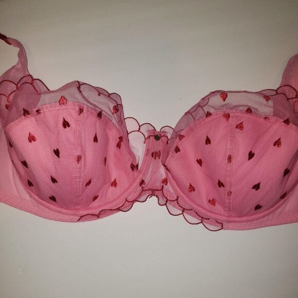 Adore Me Bra Womens 44D Pink Hearts Lace Mesh Balconette Underwire BR-12318-BAL - Picture 3 of 10